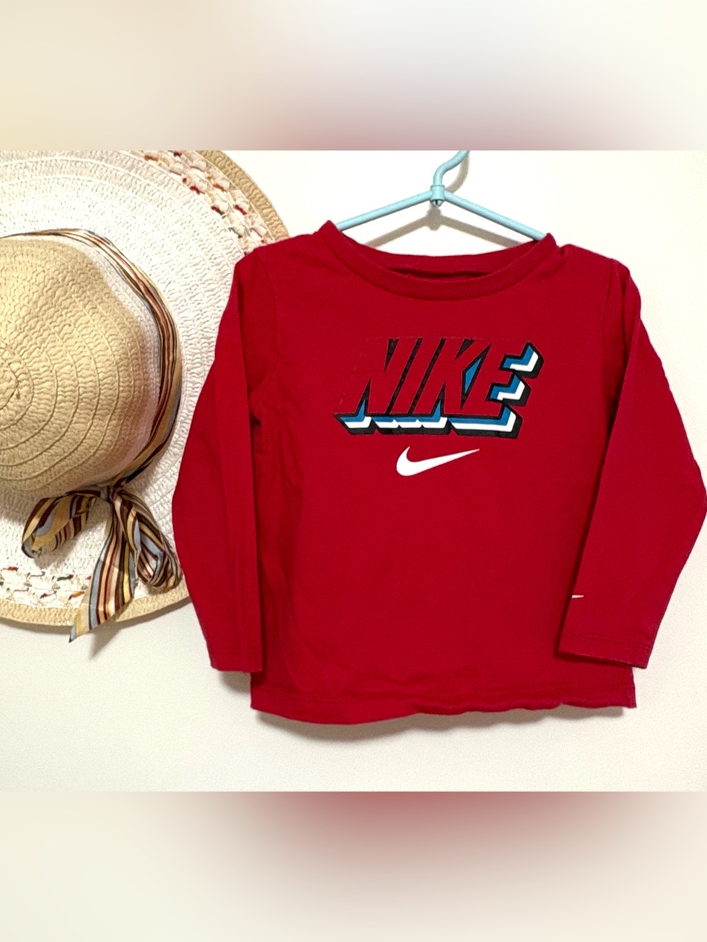 Nike Red Long-Sleeve Tee with Contrasting Logo
